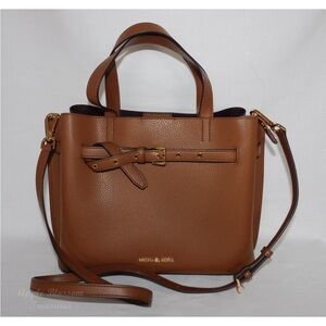 Michael Kors Emilia Lg Acorn Brown Pebbled Leather Satchel Handbag Shoulder Bag